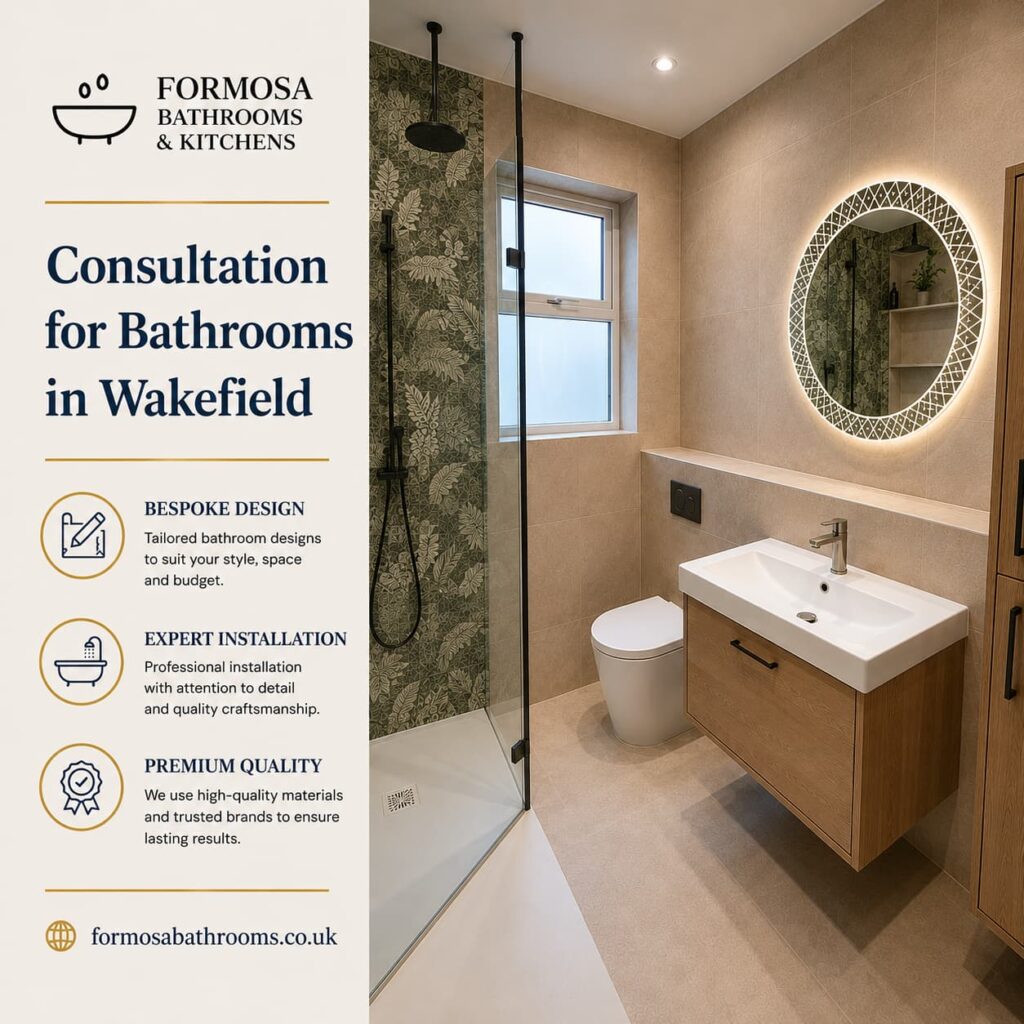 Bathroom consultation service in Wakefield by Formosa Bathrooms & Kitchens showcasing a modern fitted bathroom