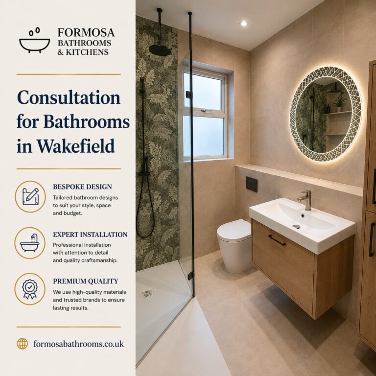 Bathroom consultation service in Wakefield by Formosa Bathrooms & Kitchens showcasing a modern fitted bathroom