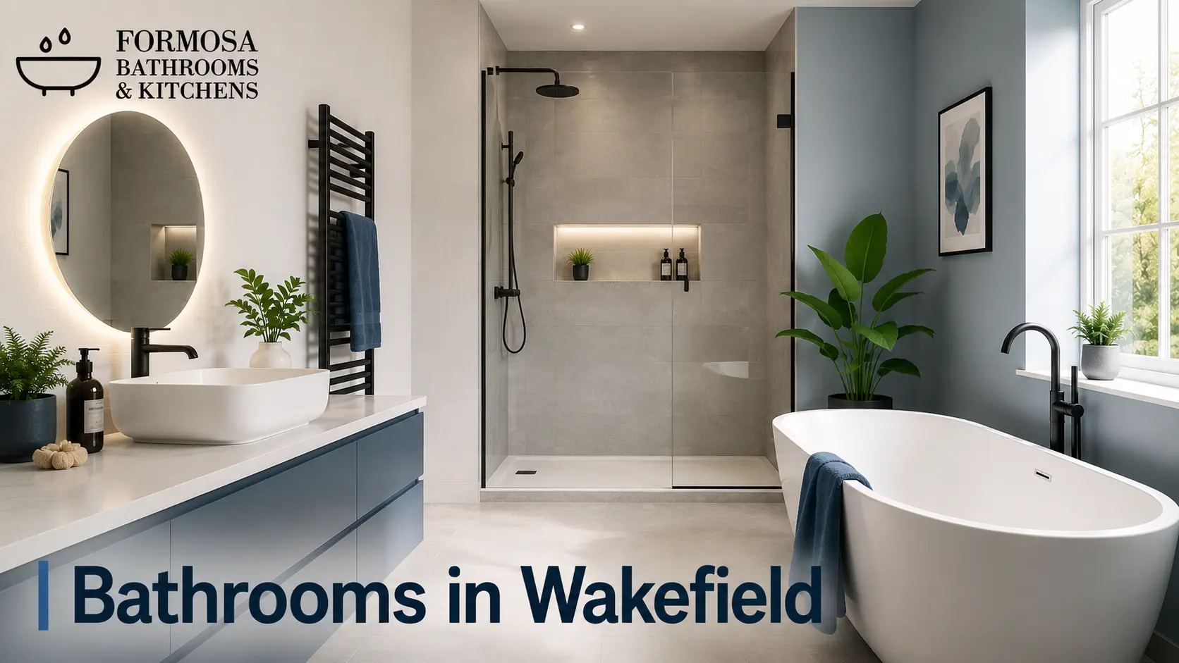 Bathrooms in Wakefield with modern walk-in shower and luxury vanity installation