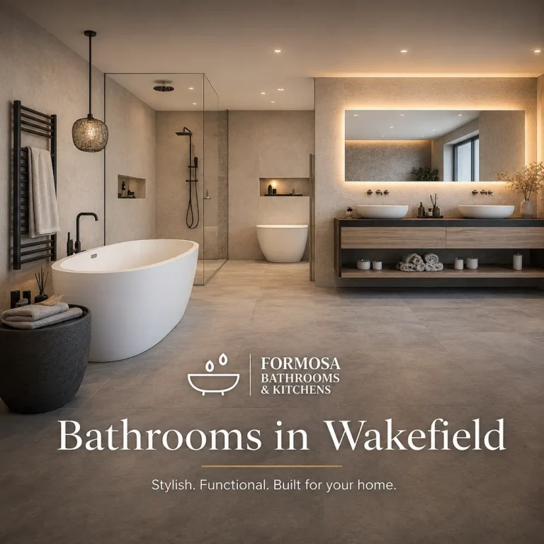 Luxury Bathrooms in Wakefield with walk-in shower and freestanding bath