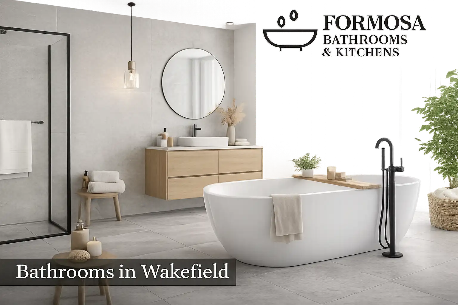 Modern Bathrooms in Wakefield designed with stylish vanity and walk-in shower